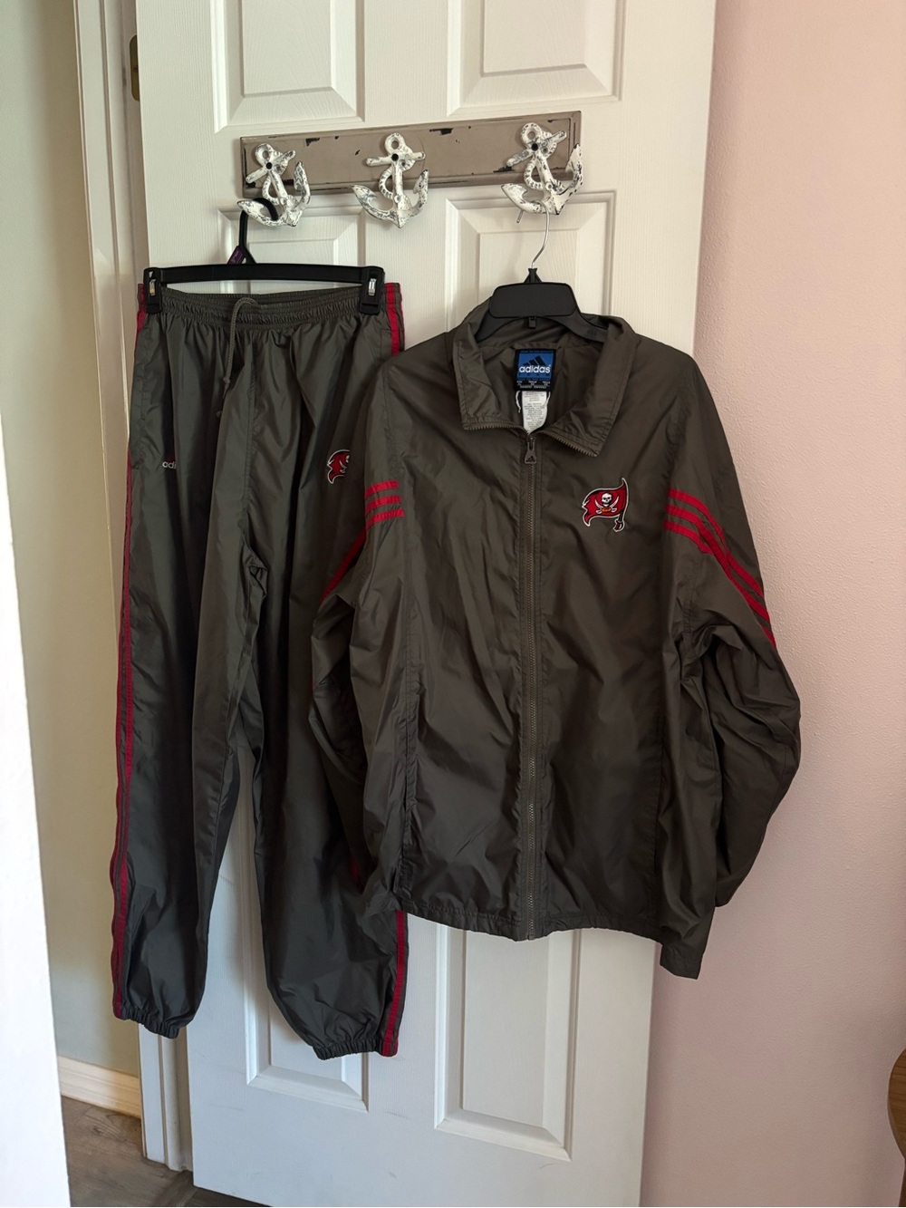 adidas Men’s 2-Piece Striped Tracksuit Set Gray/Red Zip Jacket & Pants xl vtg